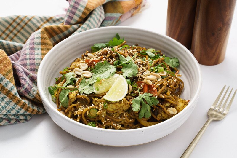 Singapore Noodles with Stir Fried Seasonal Veggies & Asian Crunch