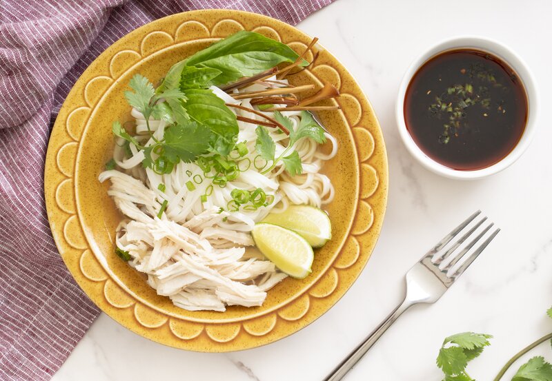 Vietnamese Chicken Pho with Ginger-Scallion Sauce & Garlic Chili Oil