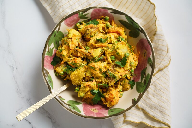 Curried Potato Salad with Carrots & Peas