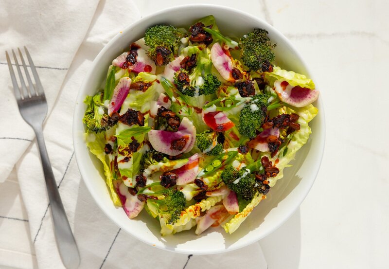 Little Gem & Roasted Broccoli Salad with Sesame-Buttermilk Dressing